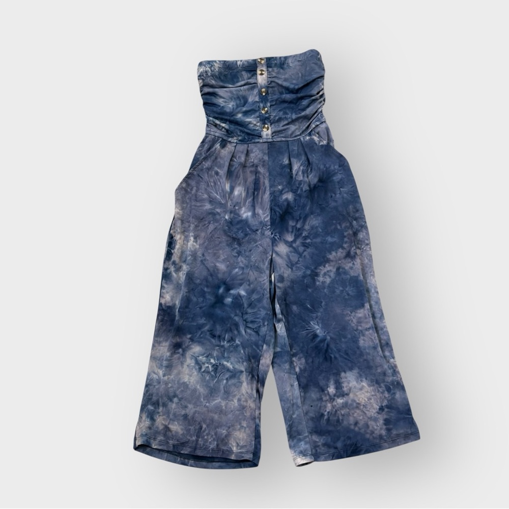 J for Justify Blue Tie Dye Strapless Wide Leg Jumpsuit - Pockets